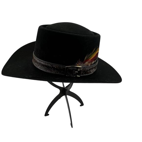 Stetson 4X Beaver Black Western Cowboy Hat—Embossed Leather Band&Feather Accent - Picture 1 of 14